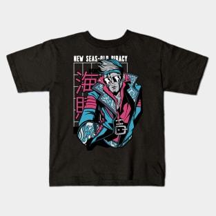 Anime Cyber Futuristic Pirate- New Seas Old Piracy Kids T-Shirt